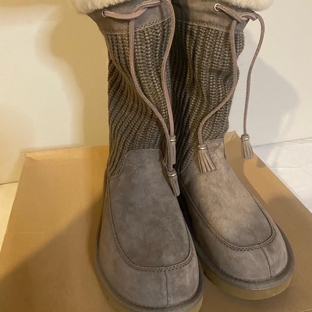 UGG Gray Winter Boots with Lace-Up Design